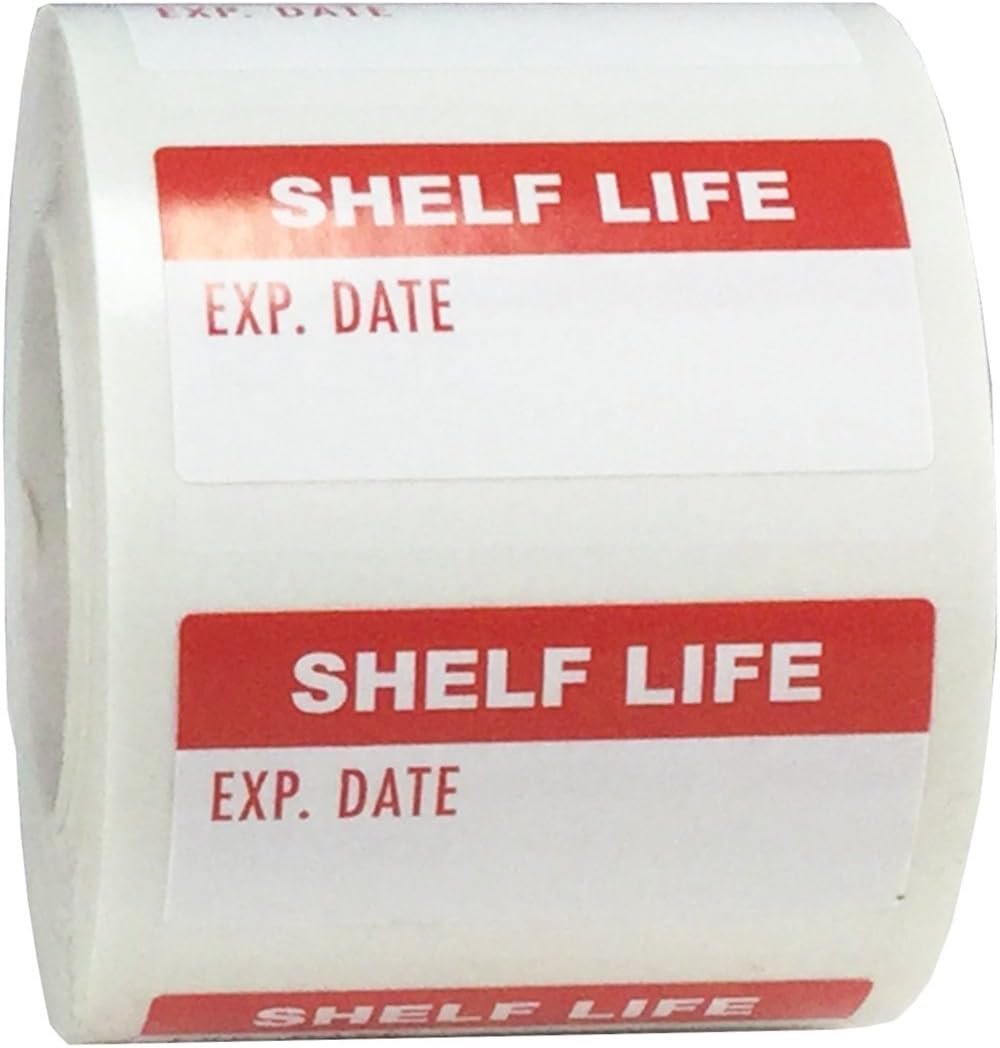 White and Red Shelf Life Labels, 3/4 x 1 1/2 Inch Semi Gloss Expiration Date Stickers, 500 Total Adhesive Labels on a Roll for Food Safety, Prep Dating, and Inventory Control – Made in the USA
