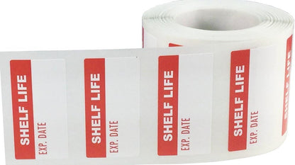 White and Red Shelf Life Labels, 3/4 x 1 1/2 Inch Semi Gloss Expiration Date Stickers, 500 Total Adhesive Labels on a Roll for Food Safety, Prep Dating, and Inventory Control – Made in the USA