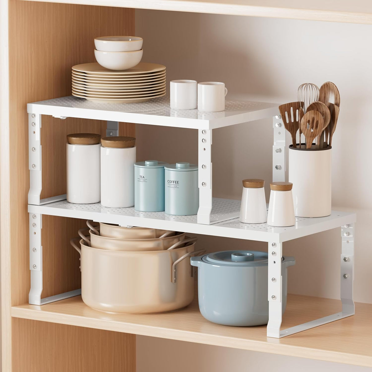 Metal Stackable Expandable Storage Shelf - Multi-Functional Home Storage Shelf, Suitable for Kitchen, Cabinet，Bathroom, Office, Garage, etc.（/Black/Large