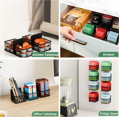 Magnetic 8 Pack Tea Bag Organizer, Metal Tea Bag Holder Coffee Packets organizers for Refrigerator Fridge For Kitchen Organizers and Storage (8P-Black)
