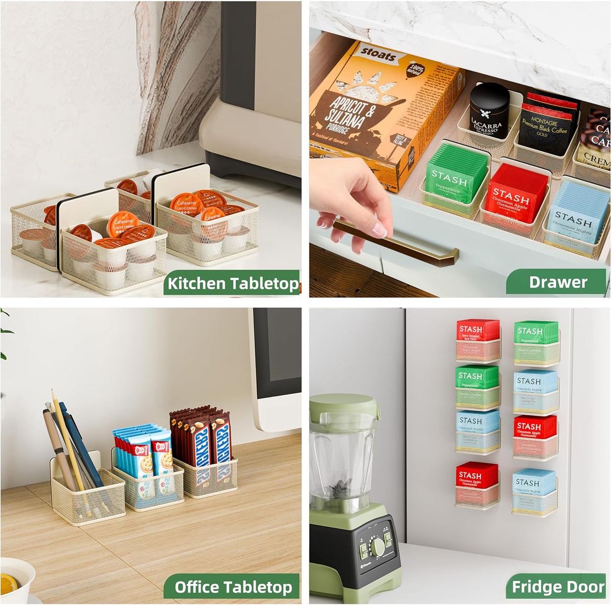 Magnetic 8 Pack Tea Bag Organizer, Metal Tea Bag Holder Coffee Packets organizers for Refrigerator Fridge For Kitchen Organizers and Storage (8P-Black)
