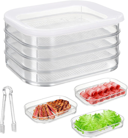 Multi-Layer Deli Containers with Lids, Deli Meat Container for Fridge with Tong, Stackable Bacon Container for Refrigerator, Lunch Meat Storage Box for Ham Cheese Cold Cuts, BPA Free