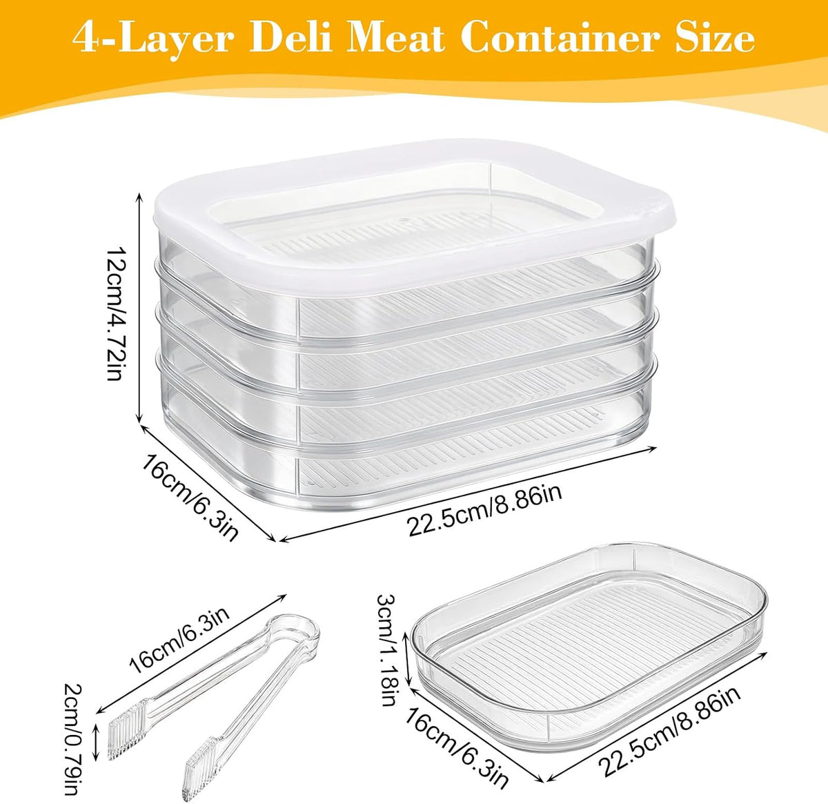 Multi-Layer Deli Containers with Lids, Deli Meat Container for Fridge with Tong, Stackable Bacon Container for Refrigerator, Lunch Meat Storage Box for Ham Cheese Cold Cuts, BPA Free