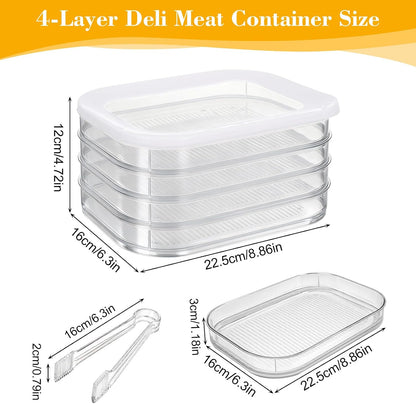 Multi-Layer Deli Containers with Lids, Deli Meat Container for Fridge with Tong, Stackable Bacon Container for Refrigerator, Lunch Meat Storage Box for Ham Cheese Cold Cuts, BPA Free