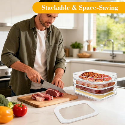 Multi-Layer Deli Containers with Lids, Deli Meat Container for Fridge with Tong, Stackable Bacon Container for Refrigerator, Lunch Meat Storage Box for Ham Cheese Cold Cuts, BPA Free