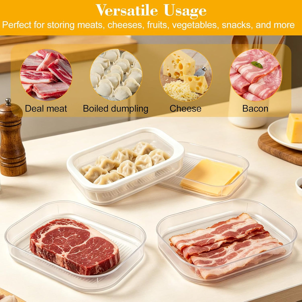 Multi-Layer Deli Containers with Lids, Deli Meat Container for Fridge with Tong, Stackable Bacon Container for Refrigerator, Lunch Meat Storage Box for Ham Cheese Cold Cuts, BPA Free