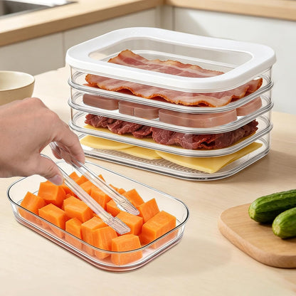Multi-Layer Deli Containers with Lids, Deli Meat Container for Fridge with Tong, Stackable Bacon Container for Refrigerator, Lunch Meat Storage Box for Ham Cheese Cold Cuts, BPA Free