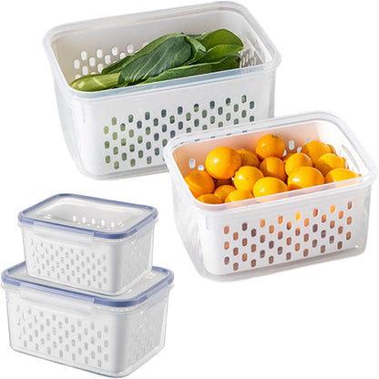 Fruit Storage Container for Fridge, Leakproof Food Storage Containers, Plastic Fresh Produce Saver Vegetable Fruit Meat Storages Organization, Plastic Produce Keepers(M+L)
