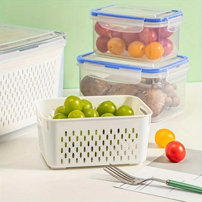 Fruit Storage Container for Fridge, Leakproof Food Storage Containers, Plastic Fresh Produce Saver Vegetable Fruit Meat Storages Organization, Plastic Produce Keepers(M+L)