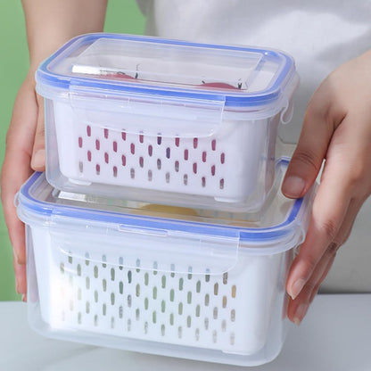 Fruit Storage Container for Fridge, Leakproof Food Storage Containers, Plastic Fresh Produce Saver Vegetable Fruit Meat Storages Organization, Plastic Produce Keepers(M+L)