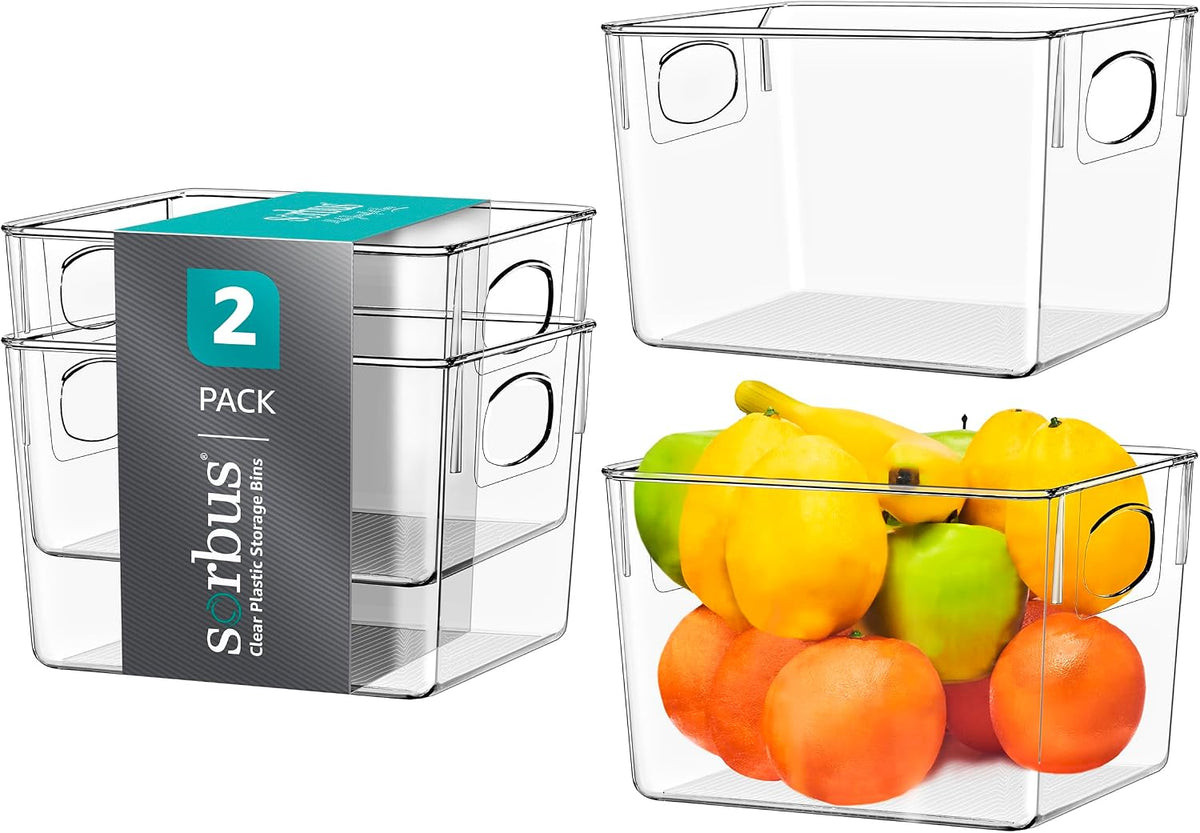 Fridge Organizers and Storage, Clear Plastic Bins (Large) | Easy-access organization for freezers, shelves, drawers, closets and pantries; supports sorting and visibility.