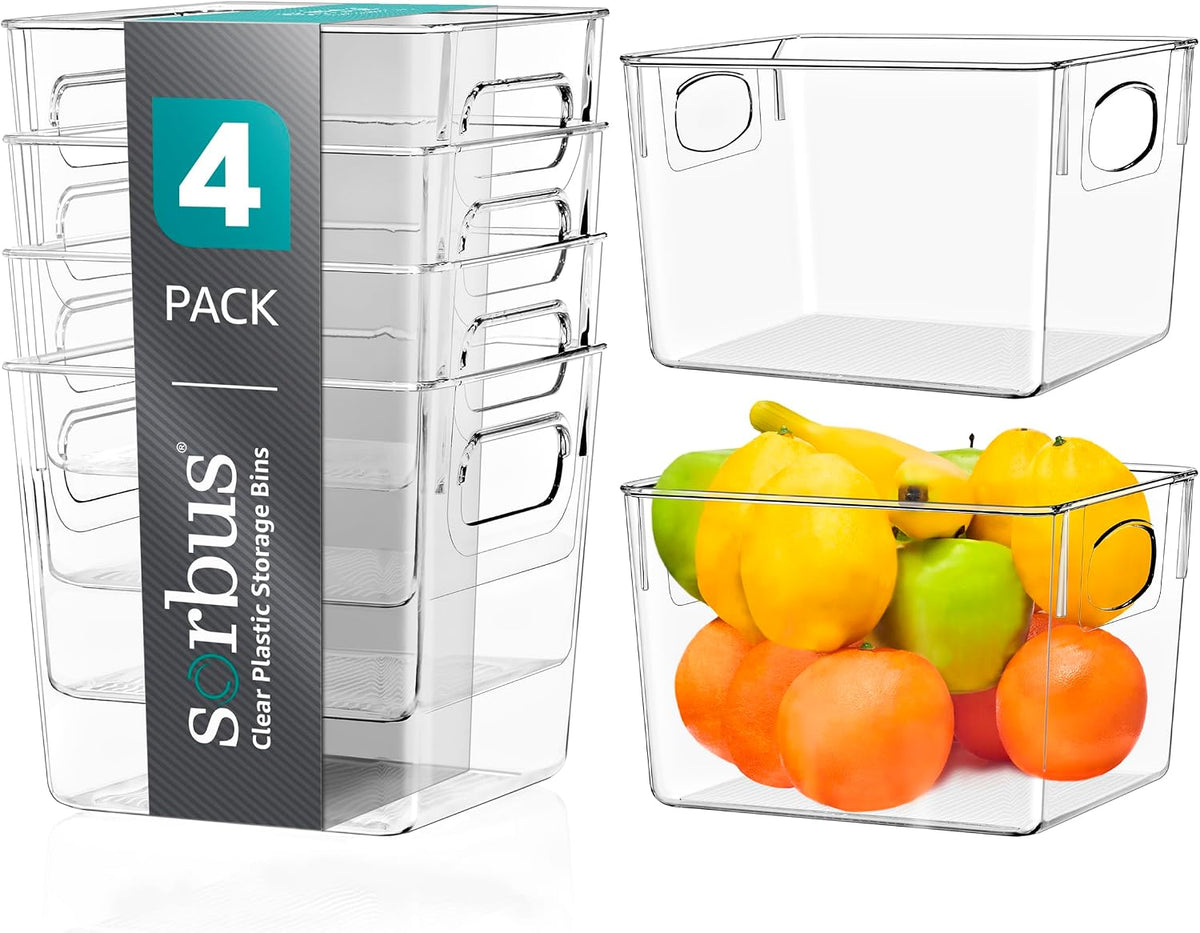 Fridge Organizers and Storage, Clear Plastic Bins (Large) | Easy-access organization for freezers, shelves, drawers, closets and pantries; supports sorting and visibility.