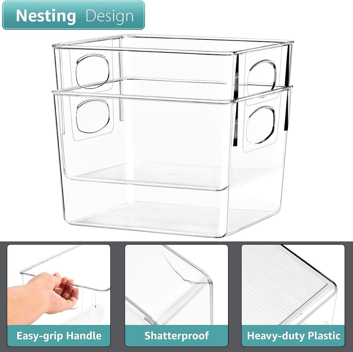 Fridge Organizers and Storage, Clear Plastic Bins (Large) | Easy-access organization for freezers, shelves, drawers, closets and pantries; supports sorting and visibility.