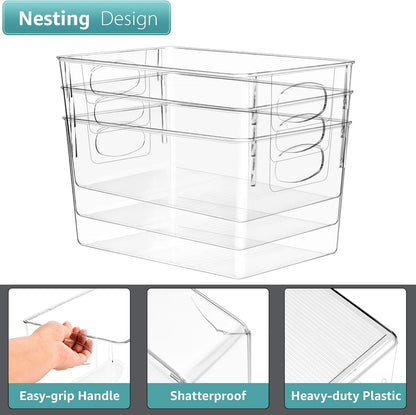 Fridge Organizers and Storage, Clear Plastic Bins (Large) | Easy-access organization for freezers, shelves, drawers, closets and pantries; supports sorting and visibility.