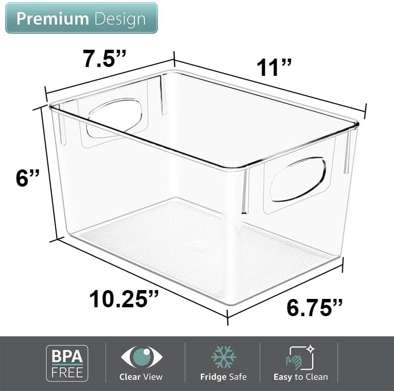 Fridge Organizers and Storage, Clear Plastic Bins (Large) | Easy-access organization for freezers, shelves, drawers, closets and pantries; supports sorting and visibility.