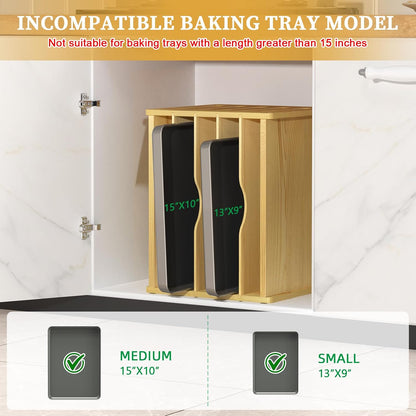4 Tier Tray Dividers for Cabinets, Kitchen Vertical Baking Sheet Organizer | Premium Wood, Multiple Sizes, Saving Space, Vertical Tray Dividers for Storing pans, Baking trays, Cutting Board