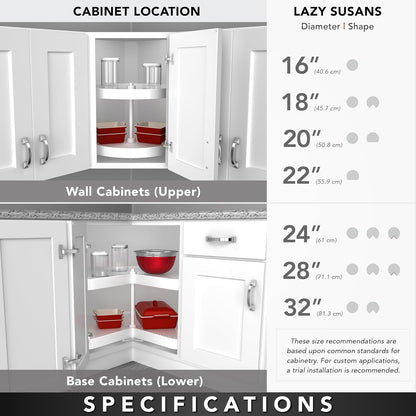 20 Inch 3 Tier Full Circle Lazy Susan for H Corner Kitchen Cabinets, Large Plastic Home Storage Rotating Shelves, White, 6013-20-11-526
