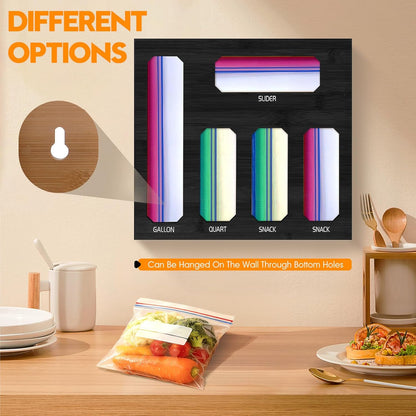 Bamboo Ziplock Bag Organizer for Kitchen Drawer & Wall Mount, Food Storage Baggie Holder, Fits Gallon Quart Sandwich Snack Freezer & Slider Bags, No Assembly, 6 in 1,Natural Color