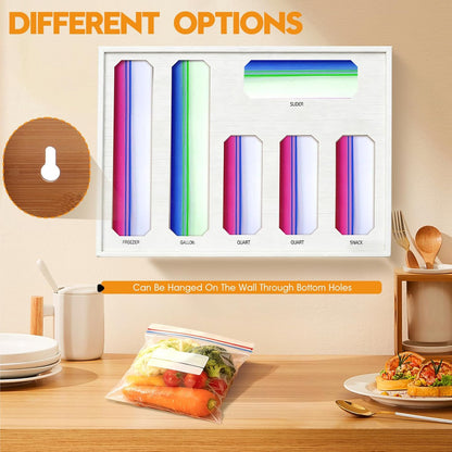 Bamboo Ziplock Bag Organizer for Kitchen Drawer & Wall Mount, Food Storage Baggie Holder, Fits Gallon Quart Sandwich Snack Freezer & Slider Bags, No Assembly, 6 in 1,Natural Color