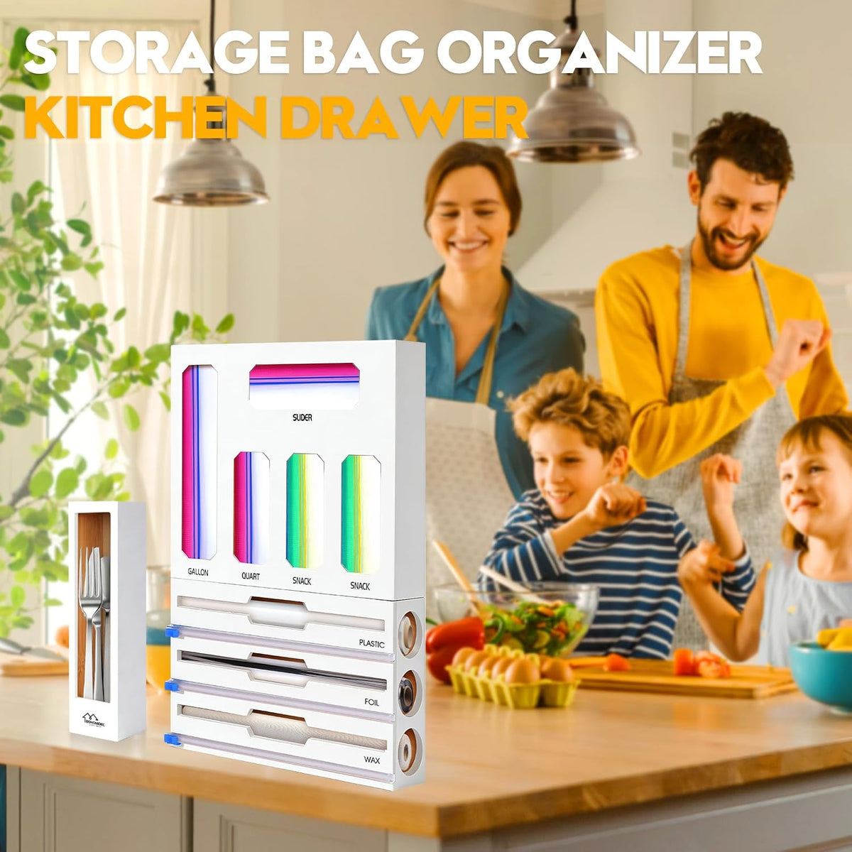 Bamboo Ziplock Bag Organizer for Kitchen Drawer & Wall Mount, Food Storage Baggie Holder, Fits Gallon Quart Sandwich Snack Freezer & Slider Bags, No Assembly, 6 in 1,Natural Color