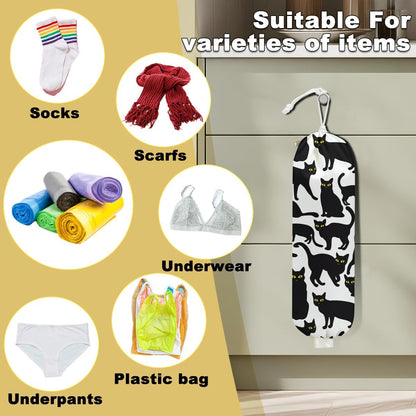 2Pcs Cat Plastic Bag Holder, Wall Mount Grocery Bag Holder, Butterfly Plastic Bags Organizer, Pull Rope Free Adjustment Holders for Grocery Bags Decoration for Home Kitchen Pantry Cat Lover Gifts