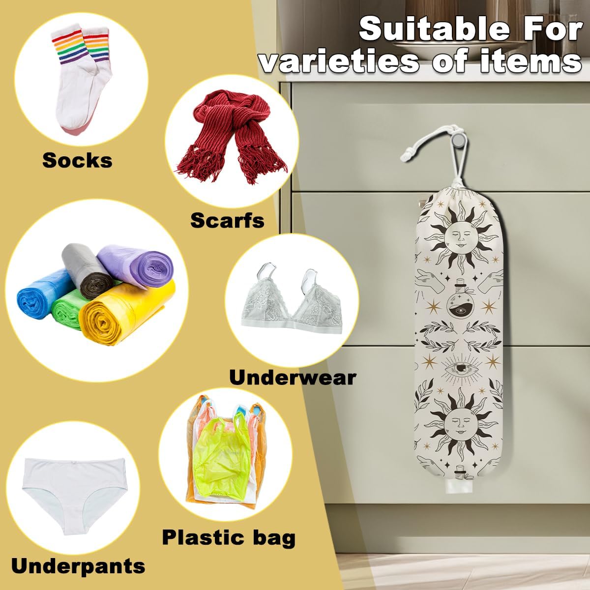 2Pcs Cat Plastic Bag Holder, Wall Mount Grocery Bag Holder, Butterfly Plastic Bags Organizer, Pull Rope Free Adjustment Holders for Grocery Bags Decoration for Home Kitchen Pantry Cat Lover Gifts