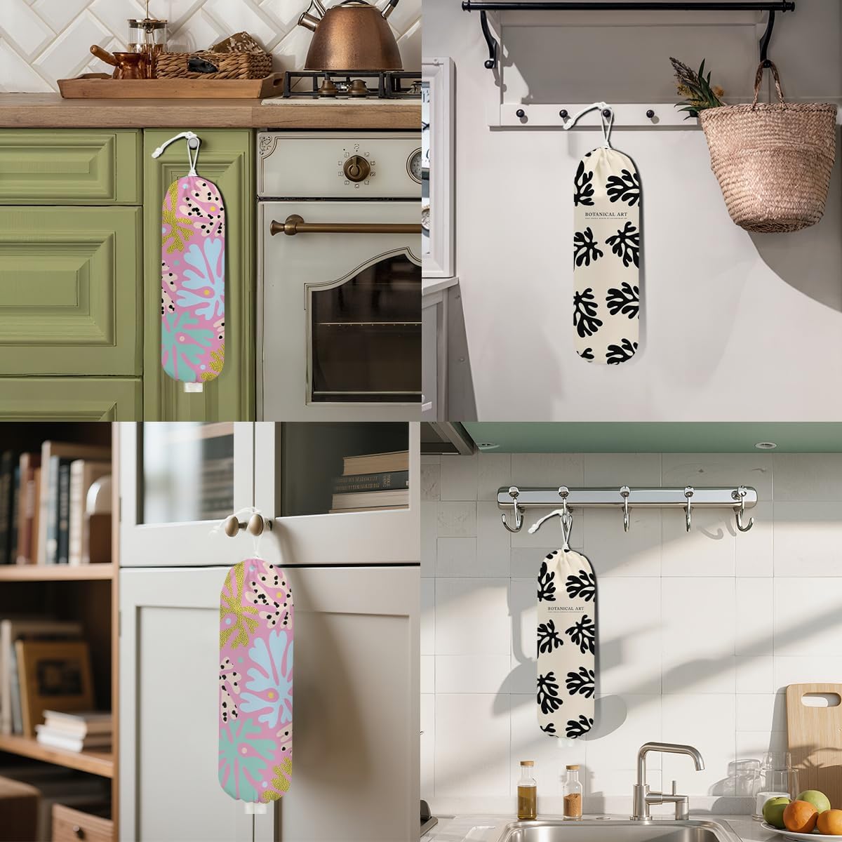 2Pcs Cat Plastic Bag Holder, Wall Mount Grocery Bag Holder, Butterfly Plastic Bags Organizer, Pull Rope Free Adjustment Holders for Grocery Bags Decoration for Home Kitchen Pantry Cat Lover Gifts