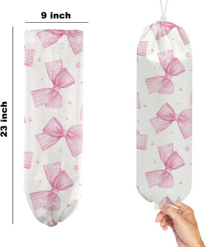 2Pcs Cat Plastic Bag Holder, Wall Mount Grocery Bag Holder, Butterfly Plastic Bags Organizer, Pull Rope Free Adjustment Holders for Grocery Bags Decoration for Home Kitchen Pantry Cat Lover Gifts