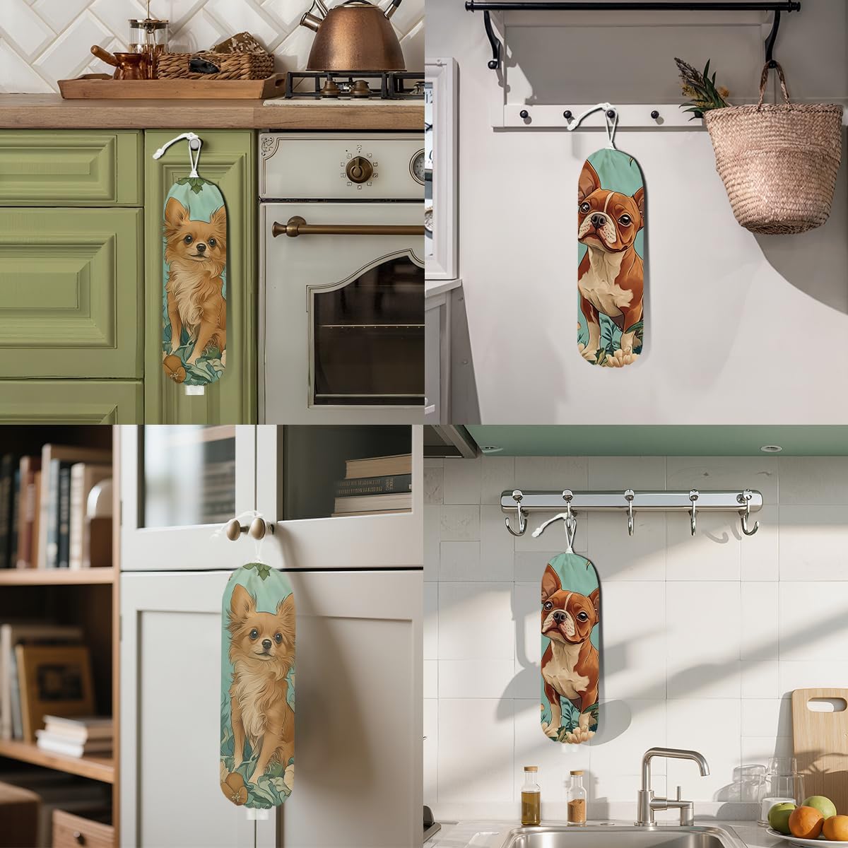 2Pcs Cat Plastic Bag Holder, Wall Mount Grocery Bag Holder, Butterfly Plastic Bags Organizer, Pull Rope Free Adjustment Holders for Grocery Bags Decoration for Home Kitchen Pantry Cat Lover Gifts