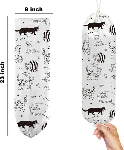 2Pcs Cat Plastic Bag Holder, Wall Mount Grocery Bag Holder, Butterfly Plastic Bags Organizer, Pull Rope Free Adjustment Holders for Grocery Bags Decoration for Home Kitchen Pantry Cat Lover Gifts