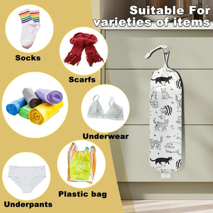 2Pcs Cat Plastic Bag Holder, Wall Mount Grocery Bag Holder, Butterfly Plastic Bags Organizer, Pull Rope Free Adjustment Holders for Grocery Bags Decoration for Home Kitchen Pantry Cat Lover Gifts