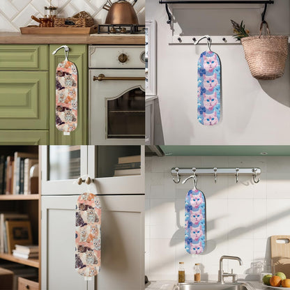 2Pcs Cat Plastic Bag Holder, Wall Mount Grocery Bag Holder, Butterfly Plastic Bags Organizer, Pull Rope Free Adjustment Holders for Grocery Bags Decoration for Home Kitchen Pantry Cat Lover Gifts