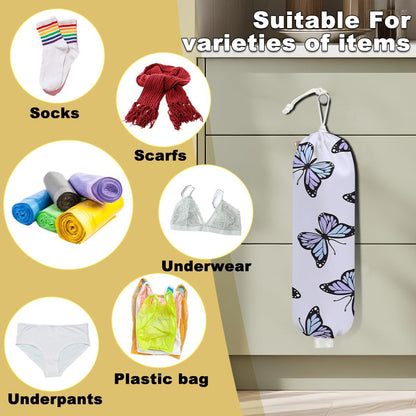 2Pcs Cat Plastic Bag Holder, Wall Mount Grocery Bag Holder, Butterfly Plastic Bags Organizer, Pull Rope Free Adjustment Holders for Grocery Bags Decoration for Home Kitchen Pantry Cat Lover Gifts