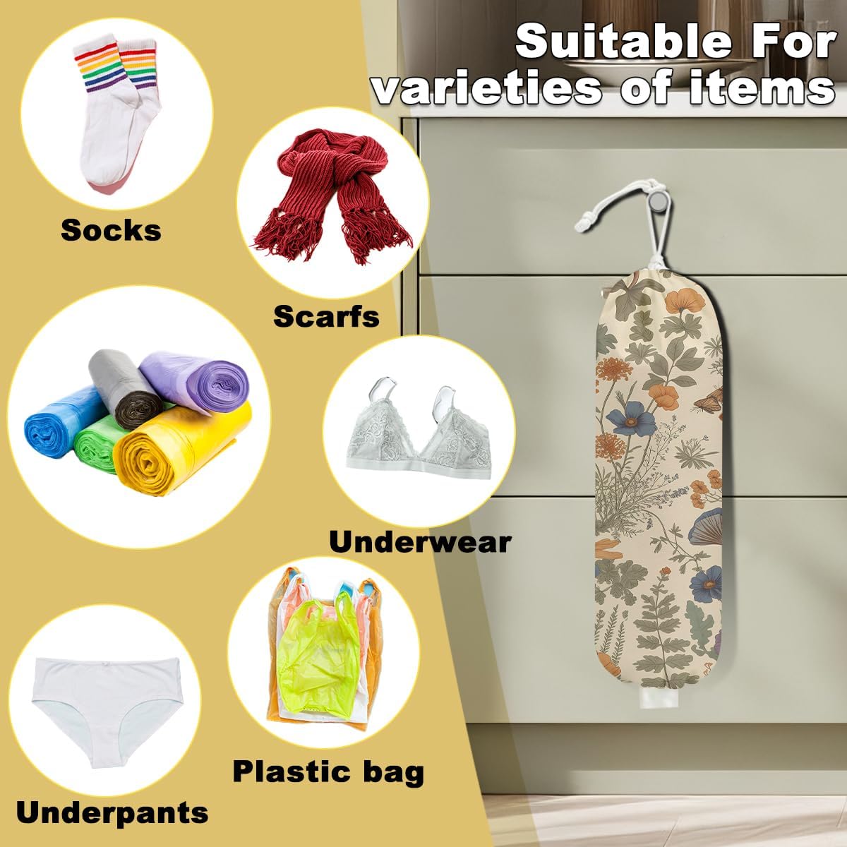 2Pcs Cat Plastic Bag Holder, Wall Mount Grocery Bag Holder, Butterfly Plastic Bags Organizer, Pull Rope Free Adjustment Holders for Grocery Bags Decoration for Home Kitchen Pantry Cat Lover Gifts
