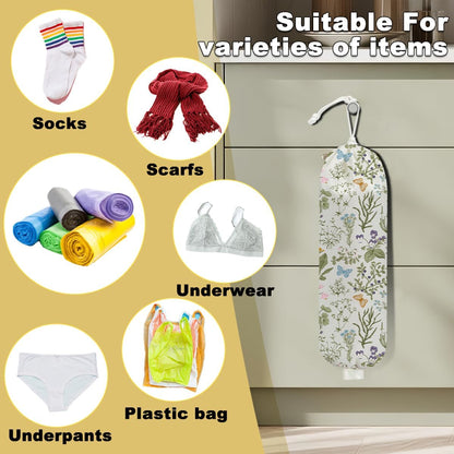 2Pcs Cat Plastic Bag Holder, Wall Mount Grocery Bag Holder, Butterfly Plastic Bags Organizer, Pull Rope Free Adjustment Holders for Grocery Bags Decoration for Home Kitchen Pantry Cat Lover Gifts