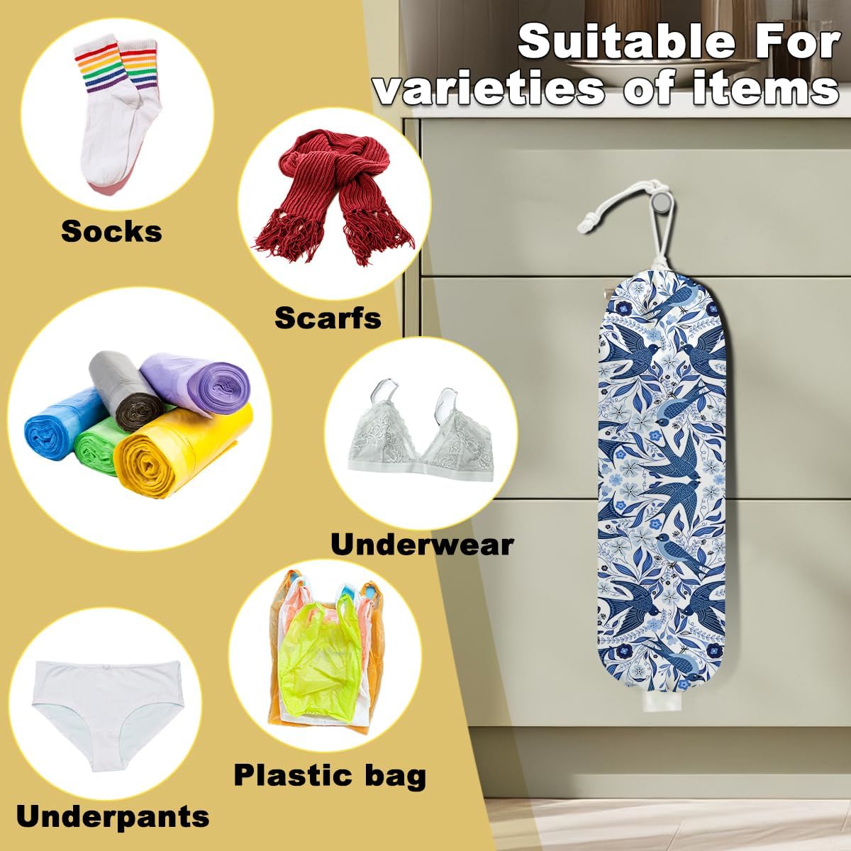 2Pcs Cat Plastic Bag Holder, Wall Mount Grocery Bag Holder, Butterfly Plastic Bags Organizer, Pull Rope Free Adjustment Holders for Grocery Bags Decoration for Home Kitchen Pantry Cat Lover Gifts