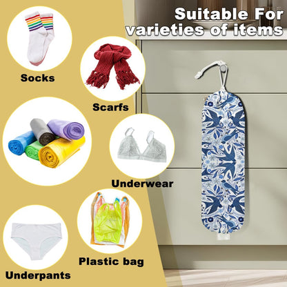 2Pcs Cat Plastic Bag Holder, Wall Mount Grocery Bag Holder, Butterfly Plastic Bags Organizer, Pull Rope Free Adjustment Holders for Grocery Bags Decoration for Home Kitchen Pantry Cat Lover Gifts