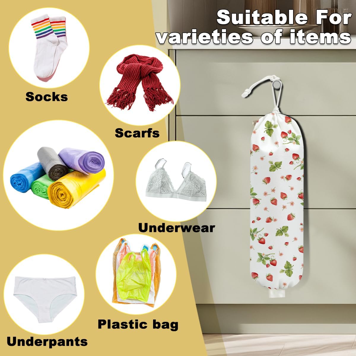 2Pcs Cat Plastic Bag Holder, Wall Mount Grocery Bag Holder, Butterfly Plastic Bags Organizer, Pull Rope Free Adjustment Holders for Grocery Bags Decoration for Home Kitchen Pantry Cat Lover Gifts