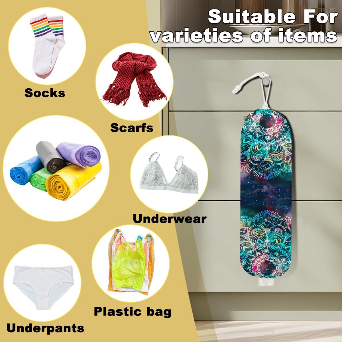 2Pcs Cat Plastic Bag Holder, Wall Mount Grocery Bag Holder, Butterfly Plastic Bags Organizer, Pull Rope Free Adjustment Holders for Grocery Bags Decoration for Home Kitchen Pantry Cat Lover Gifts