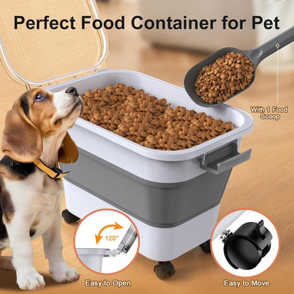 Dog Food Storage Container, 15-23 Lbs Collapsible Dog Food Container with Transparent Airtight Lid, Wheels and Scoop, Travel Pet Food Storage Container for Cat, Dog and Bird, Keep Dry Food Fresh