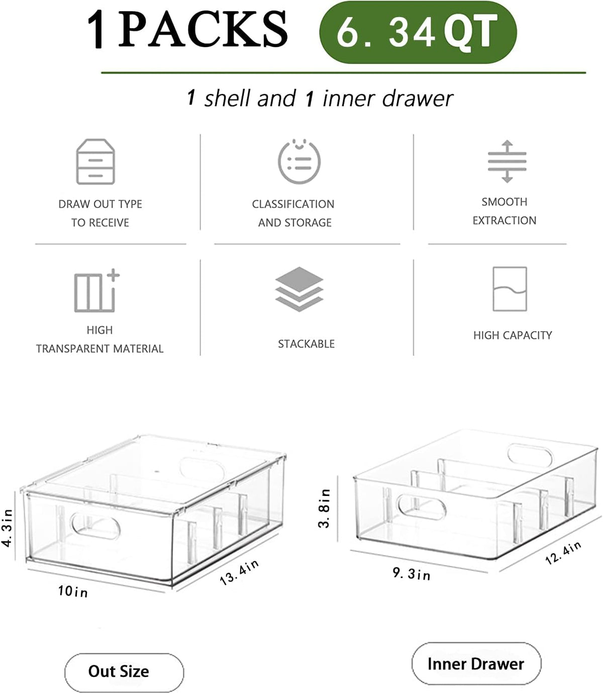 2 Pack Refrigerator Organizers and Storage, Stackable Clear Pull out Drawer Organizer Bins, BPA-Free Fridge Organizer and Storage for Fruit, Produce, Drink, Snack and Food Storage Containers