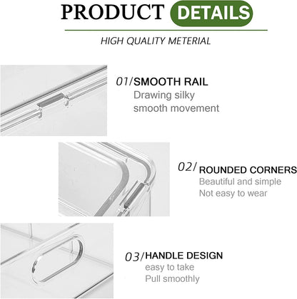 2 Pack Refrigerator Organizers and Storage, Stackable Clear Pull out Drawer Organizer Bins, BPA-Free Fridge Organizer and Storage for Fruit, Produce, Drink, Snack and Food Storage Containers