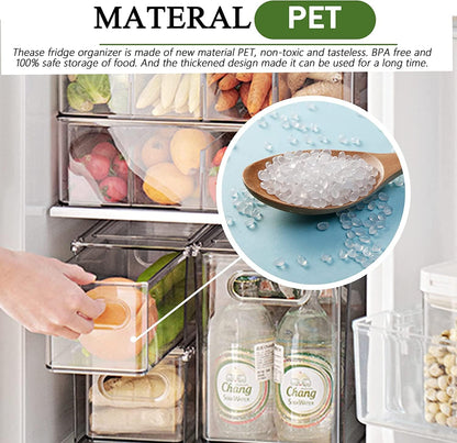 2 Pack Refrigerator Organizers and Storage, Stackable Clear Pull out Drawer Organizer Bins, BPA-Free Fridge Organizer and Storage for Fruit, Produce, Drink, Snack and Food Storage Containers