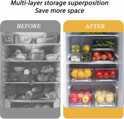 2 Pack Refrigerator Organizers and Storage, Stackable Clear Pull out Drawer Organizer Bins, BPA-Free Fridge Organizer and Storage for Fruit, Produce, Drink, Snack and Food Storage Containers
