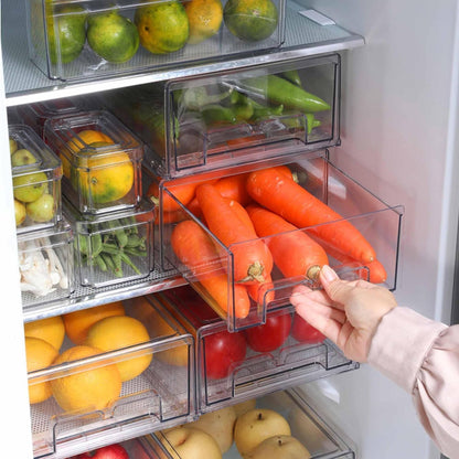 2 Pack Refrigerator Organizers and Storage, Stackable Clear Pull out Drawer Organizer Bins, BPA-Free Fridge Organizer and Storage for Fruit, Produce, Drink, Snack and Food Storage Containers