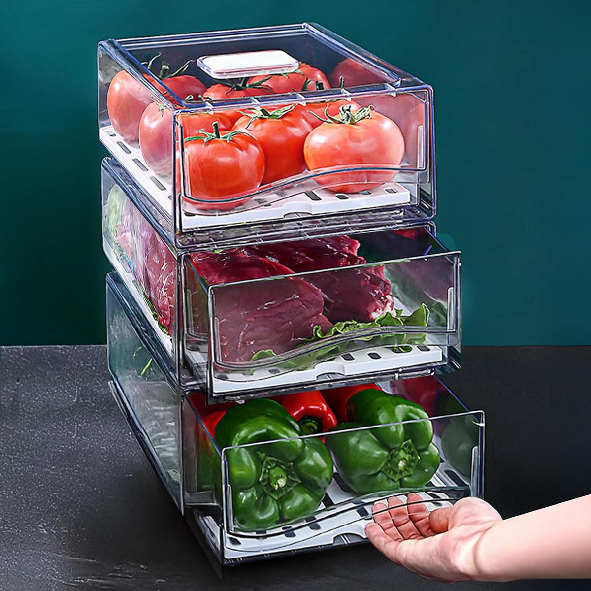 2 Pack Refrigerator Organizers and Storage, Stackable Clear Pull out Drawer Organizer Bins, BPA-Free Fridge Organizer and Storage for Fruit, Produce, Drink, Snack and Food Storage Containers