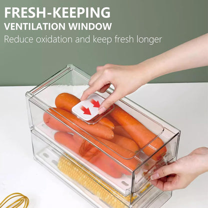 2 Pack Refrigerator Organizers and Storage, Stackable Clear Pull out Drawer Organizer Bins, BPA-Free Fridge Organizer and Storage for Fruit, Produce, Drink, Snack and Food Storage Containers