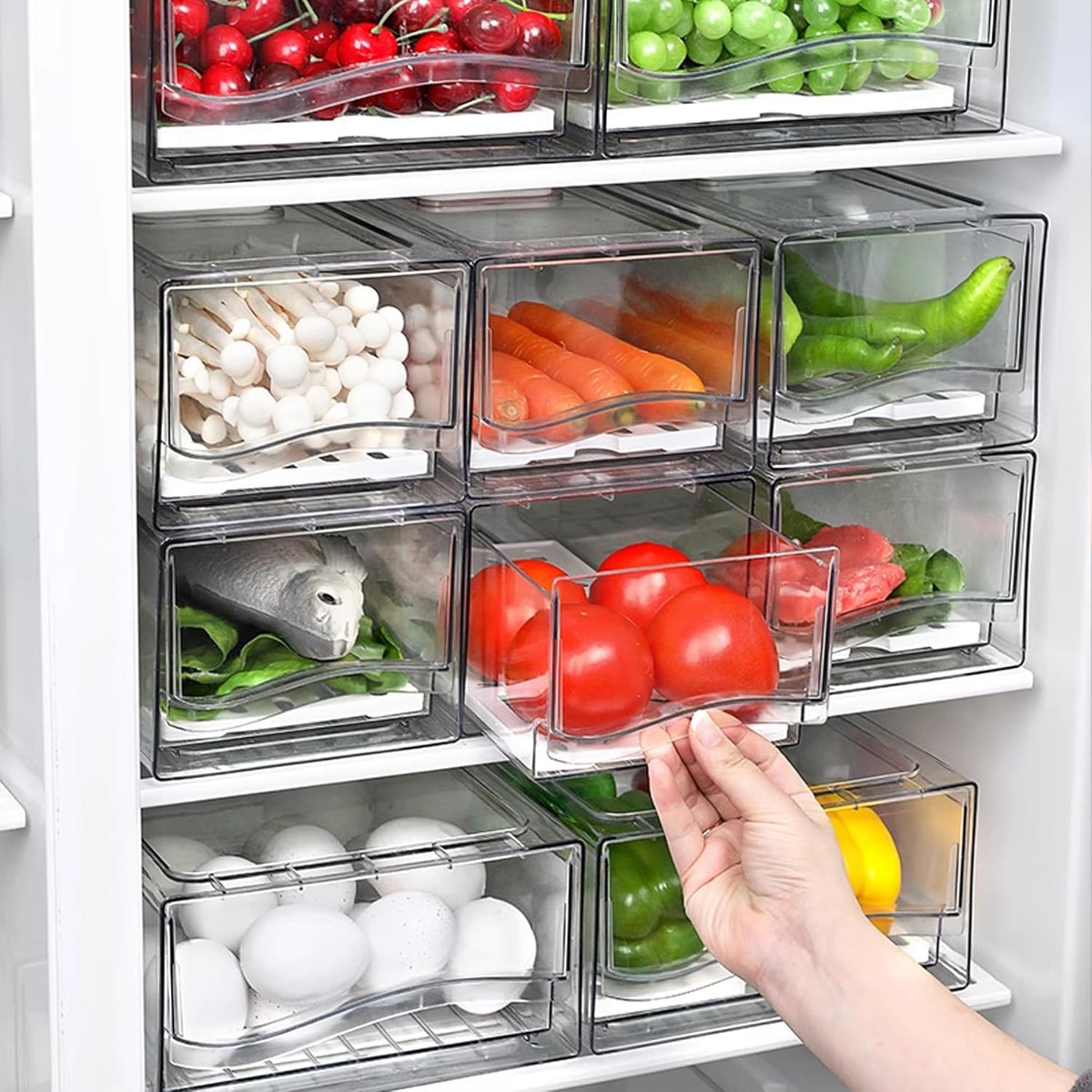 2 Pack Refrigerator Organizers and Storage, Stackable Clear Pull out Drawer Organizer Bins, BPA-Free Fridge Organizer and Storage for Fruit, Produce, Drink, Snack and Food Storage Containers