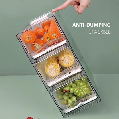 2 Pack Refrigerator Organizers and Storage, Stackable Clear Pull out Drawer Organizer Bins, BPA-Free Fridge Organizer and Storage for Fruit, Produce, Drink, Snack and Food Storage Containers
