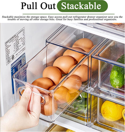 2 Pack Refrigerator Organizers and Storage, Stackable Clear Pull out Drawer Organizer Bins, BPA-Free Fridge Organizer and Storage for Fruit, Produce, Drink, Snack and Food Storage Containers